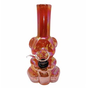 6" SEATED TEDDY BEAR SOFT GLASS WATER PIPE - GLASS ON RUBBER [E1170]