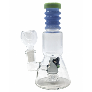 6" MINI HONEYBEE PERC RIBBED NECK BEAKER WATER PIPE RIG - [ZD96]