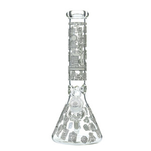 14" GLOW IN THE DARK SEATED EGYPTIAN BEAKER WATER PIPE CHILL GLASS [JLB95]