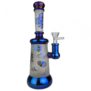 10" ELECTRO PLATED SAND BLASTED SKULL FACES STRAIGHT WATER PIPE RIG - [CZS-JA252]