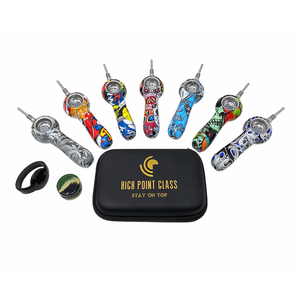 HIGH POINT GLASS ASSORTED SILICONE 2-IN-1 HAND PIPE & NECTAR COLLECTOR SET - [HPG01]