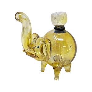GOLD FUMED ELEPHANT GLASS ON RUBBER ANIMAL HAND PIPE - [BK143]