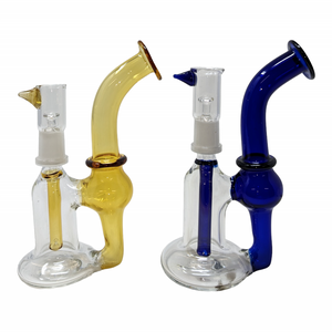 6" COLOR STEM RECYCLER BUBBLER HAND PIPE WITH OIL DOME - [IMB-164]