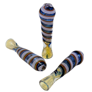 3" SILVER FUMED SLYME RAINBOW RIBBON WRAP CHILLUM HAND PIPE - (PACK OF 2) [DJ472]
