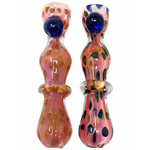 3" GOLD FUMED DICRO DOT DOUBLE BUBBLE CHILLUM HAND PIPE (PACK OF 2) - [GWRKP143]