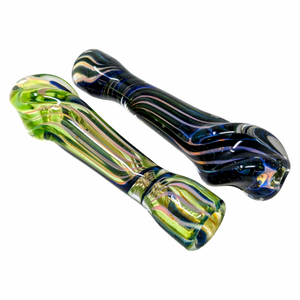 3.5" SILVER FUMED ASSORTED COLOR DICRO LINE ART CHILLUM HAND PIPE - (PACK OF 2) [RKP290]