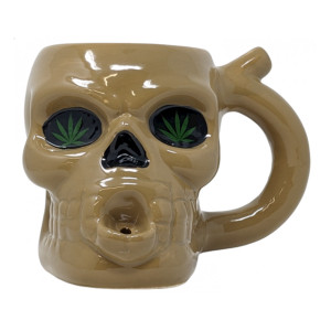 CERAMIC BEIGE SKULL MUG HAND PIPE BY HIGH POINT [PM048]