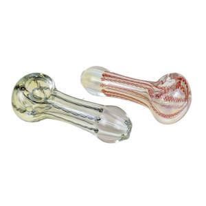 3" SILVER FUMED LINE WORK SPOON HAND PIPE - ASSORTED PACK OF 2