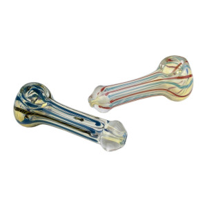 3.5" SILVER FUMED LINE WORK SPOON HAND PIPE - ASSORTED PACK OF 2