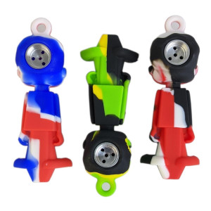 3.5" SILICONE SHORTY METAL BOWL HAND PIPE KEYCHAIN - SINGLE ASSORTED