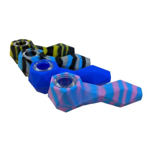 4" SILICONE GEM CUT SPOON HAND PIPE - ASSORTED