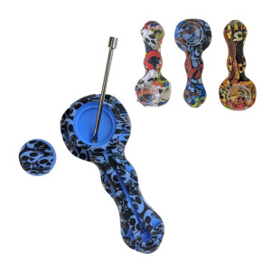 4.5" SILICONE WATER TRANSFER DESIGN SPOON PIPE W POKER -  ASSORTED