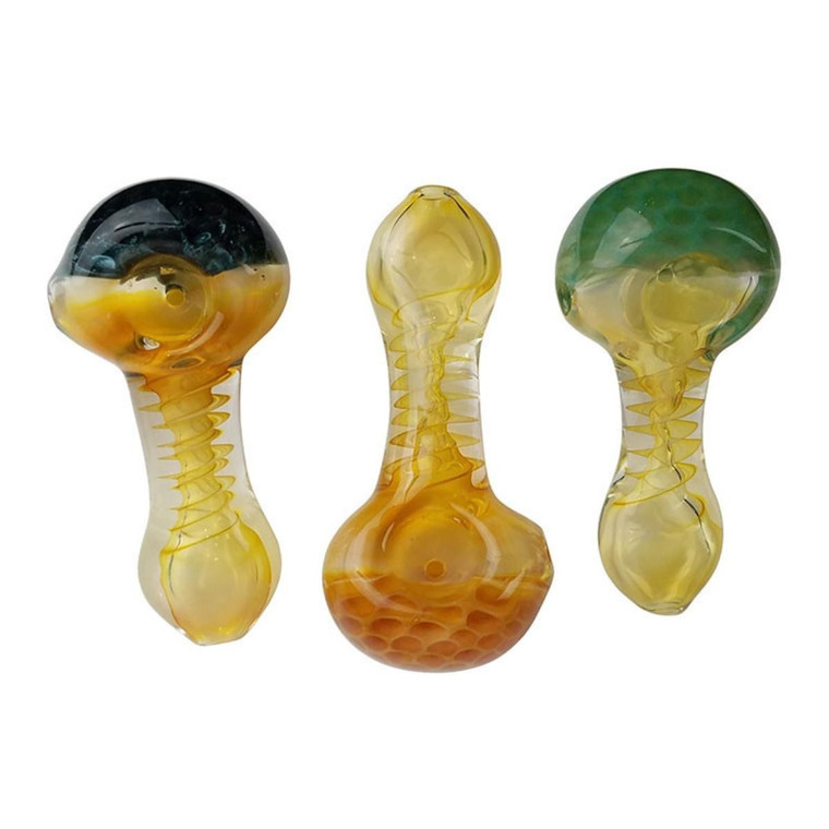 3.5" HIGH GRADE HONEY COMB SPIRAL FUMED SPOON HAND PIPE - ASSORTED