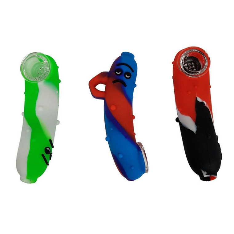 4.3" SILICONE SAD PICKLE SPOON HAND PIPE - SINGLE ASSORTED