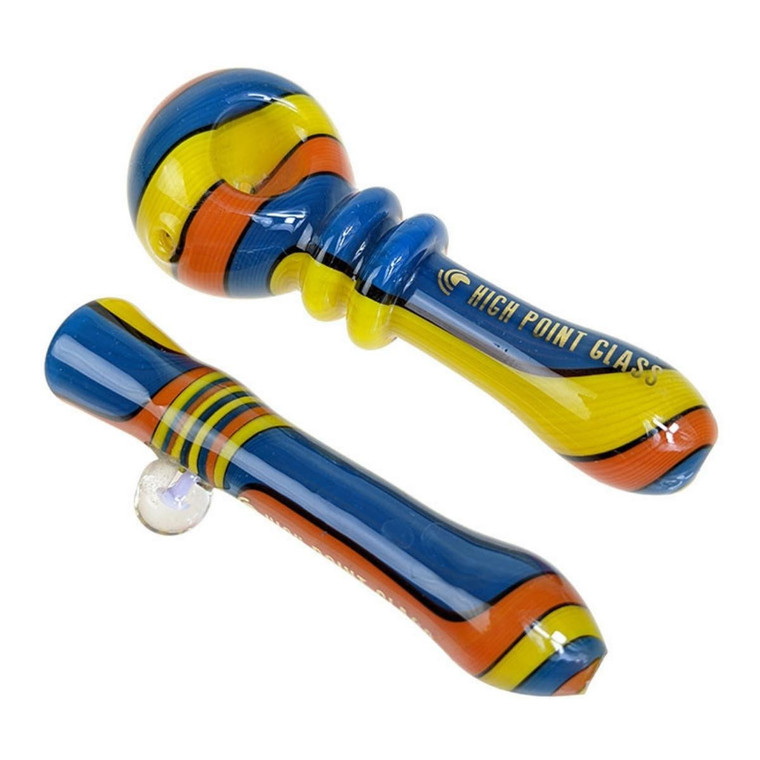 HIGH POINT GLASS - 4.5" SPOON & MATCHING CHILLUM HAND PIPE - ASSORTED SET