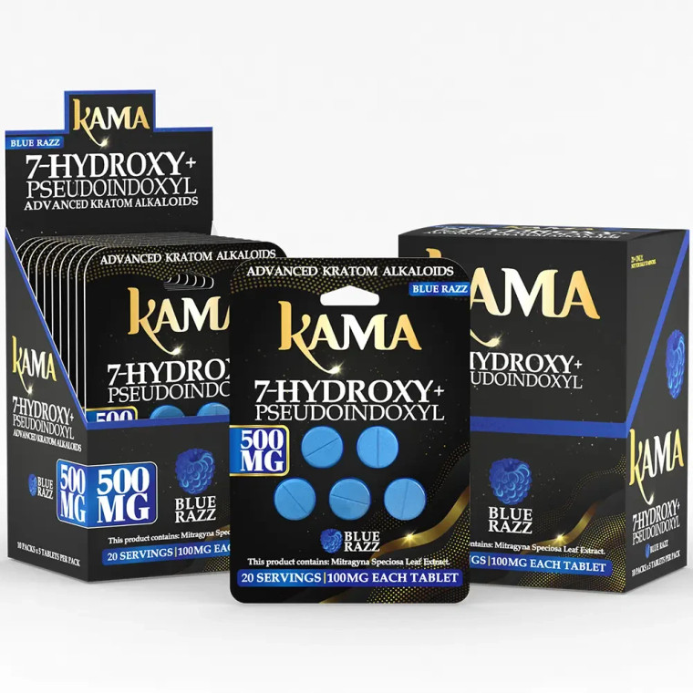 KAMA 7-HYDROXY + PSEUDOINDOXYL CHEWABLE TABLETS 5CT PK 500MG - BOX OF 10 (5CT)