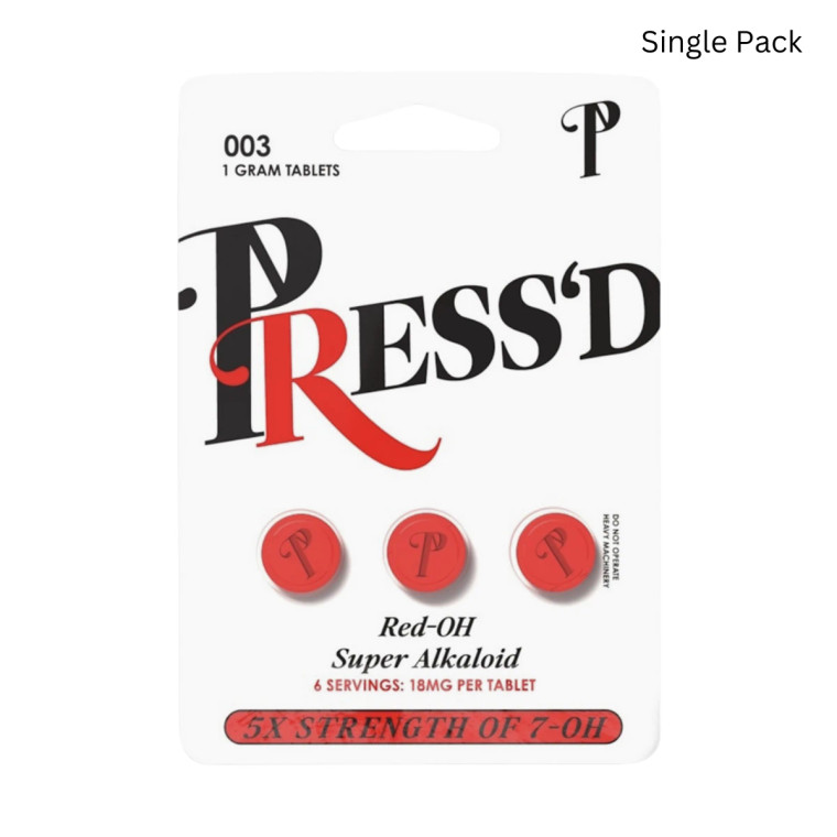 PRESS'D 5 X STRENGTH OF 7-OH- 3CT OF 18 MG RED-OH SUPER ALKALOID KRATOM - SINGLE PACK