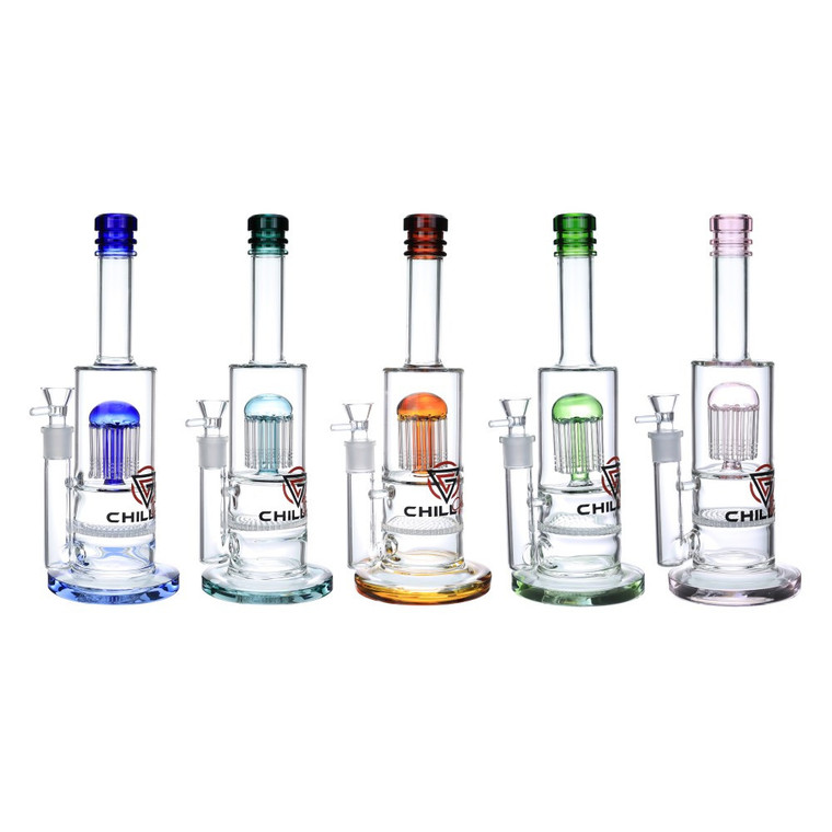 13.5" TREE & HONEY COMB DISK MULTI PERC WATER PIPE BY CHILL GLASS 18FEMALE [JLB-199]