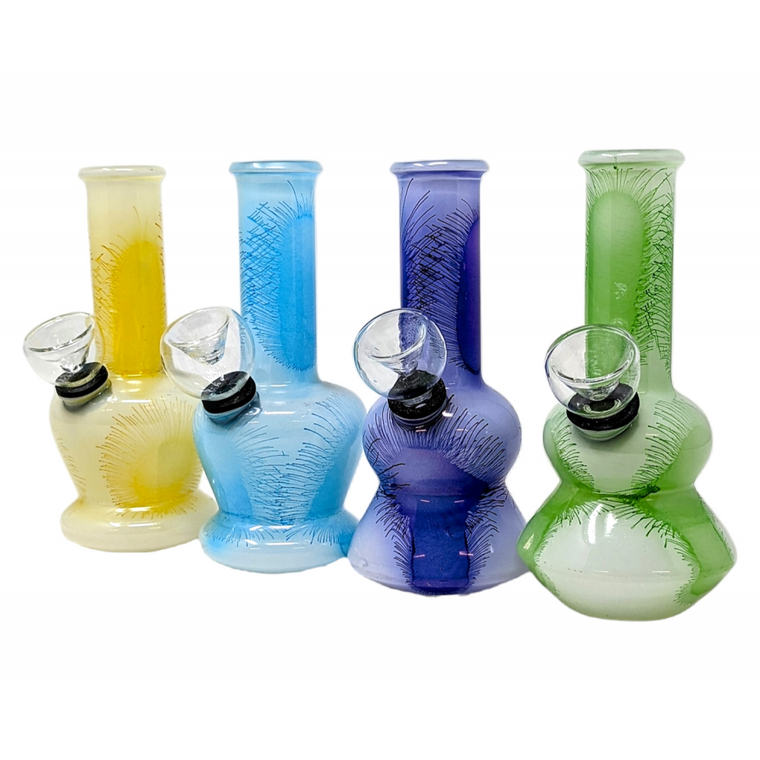 5" ASSORTED COLOR FLOWER DESIGN GLASS ON RUBBER WATER PIPE - [RJA64]
