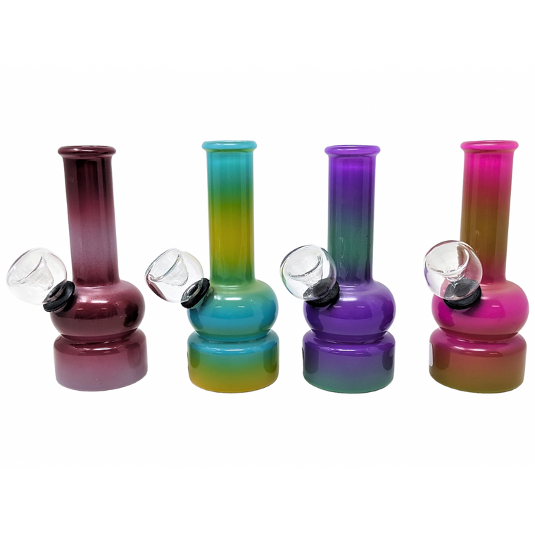 5'' ASSORTED MINI TYE-DYE LIFTED ROUND BASE BEAKER GLASS ON RUBBER WATER PIPE - [RJA55]