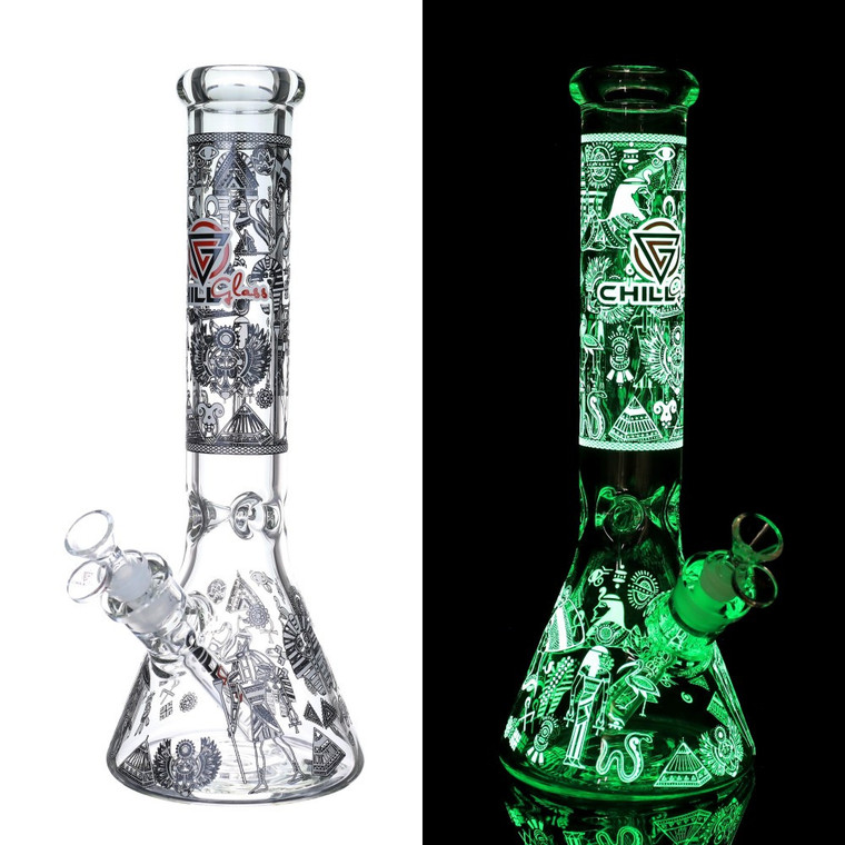 14" GLOW IN THE DARK EGYPTIAN PYRAMID BEAKER WATER PIPE BY CHILL GLASS [JLB91]