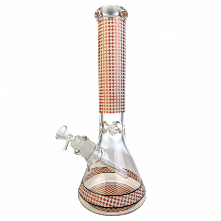 14" GITD CHECKERED DESIGN BEAKER WATER PIPE 14MM FEMALE [CZS1020]