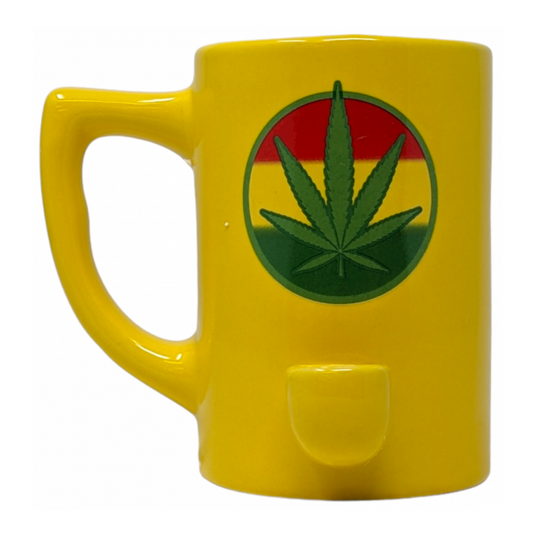 HIGH POINT CERAMIC YELLOW LEAF MUG HAND PIPE - [PM005]