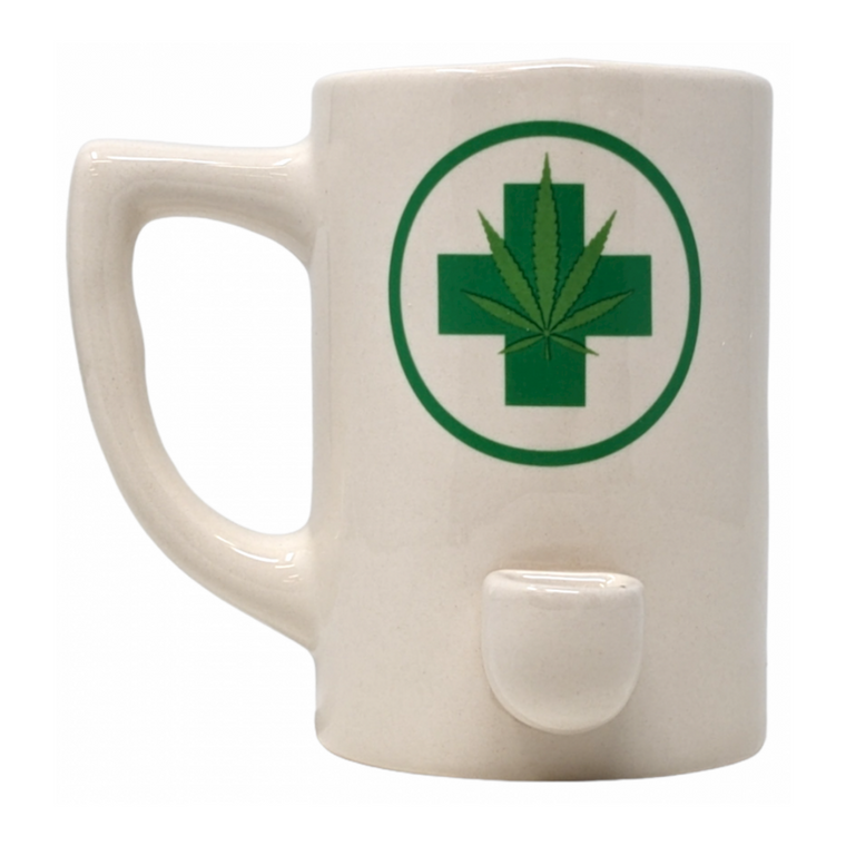 HIGH POINT CERAMIC WHITE LEAF MUG HAND PIPE - [PM004]