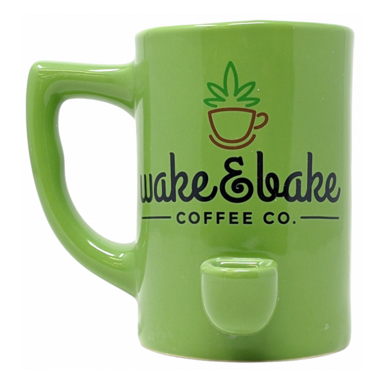HIGH POINT CERAMIC GREEN WAKE & BAKE MUG HAND PIPE - [PM013]