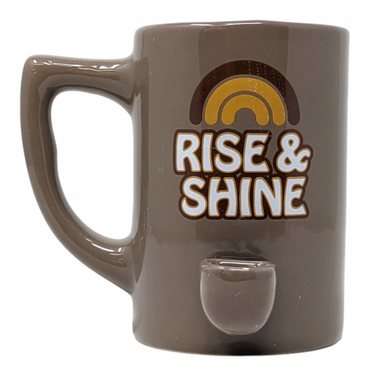 HIGH POINT CERAMIC BEIGE RISE & SHINE MUG HAND PIPE - [PM008]