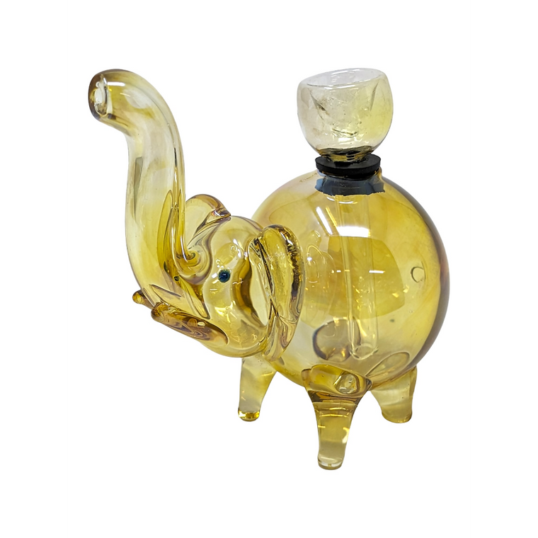 GOLD FUMED ELEPHANT GLASS ON RUBBER ANIMAL HAND PIPE - [BK143]
