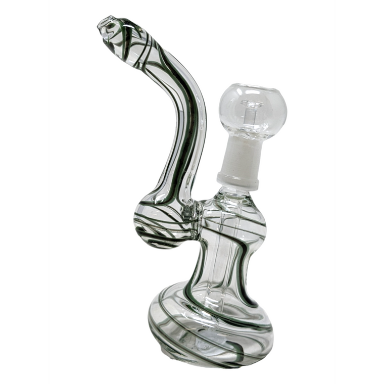 5.5" LINE RIBBON CLEAR FLAT MOUTH BUBBLER HAND PIPE WITH OIL DOME - [XSB-18A]