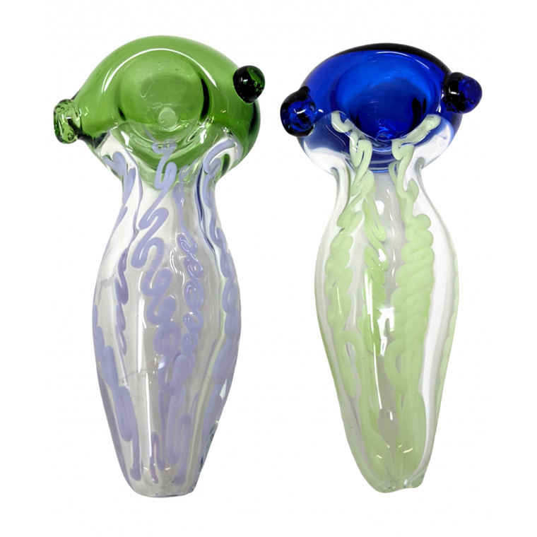 4.5" ASSORTED HEAD SLYME SWIRL CLEAR BUBBLE BODY SPOON HAND PIPE - (PACK OF 2) [ZD230]