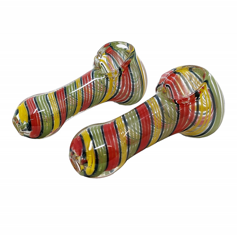 3" THICK RASTA SPIRAL ART FLAT MOUTH HAND PIPE (PACK OF 2) - [SP36]