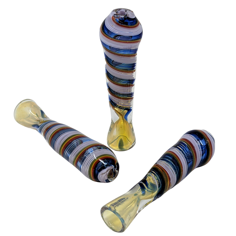 3" SILVER FUMED SLYME RAINBOW RIBBON WRAP CHILLUM HAND PIPE - (PACK OF 2) [DJ472]