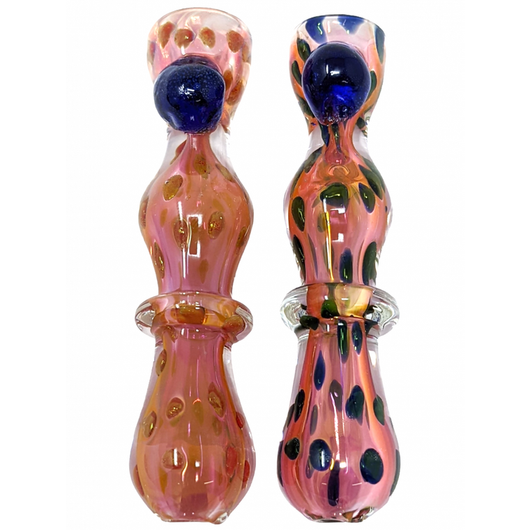 3" GOLD FUMED DICRO DOT DOUBLE BUBBLE CHILLUM HAND PIPE (PACK OF 2) - [GWRKP143]