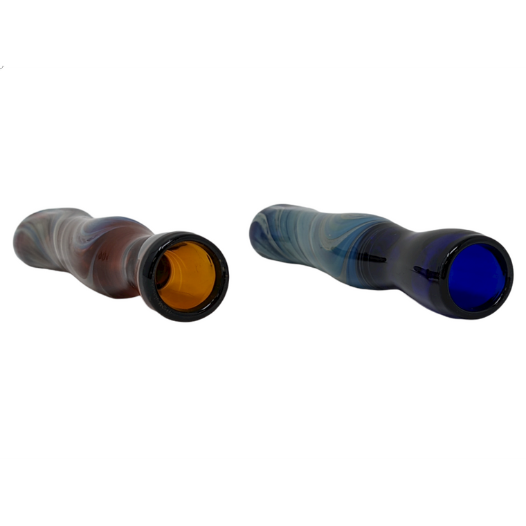 3" ASSORTED WAVY SWIRL RIBBON TRANSPARENT BOWL CHILLUM HAND PIPE - (PACK OF 2) [RKP261]