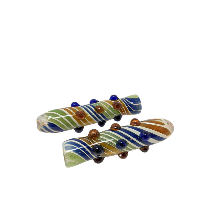 3.5" TRI-COLOR RIBBON SWIRL MULTI MARBLE CHILLUM HAND PIPE - (PACK OF 2) [RKP226]