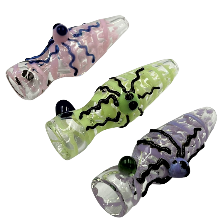 3.5" SLYME RIBBON & DOT OCTOPUS TOP CHILLUM HAND PIPE - (PACK OF 3) [RKP245]