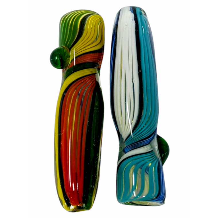 3.5" SILVER FUMED TRI-COLOR LINE ART CHILLUM HAND PIPE - (PACK OF 2) [RKP283]