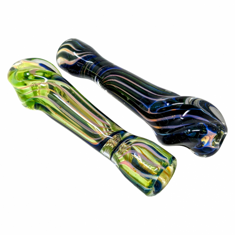 3.5" SILVER FUMED ASSORTED COLOR DICRO LINE ART CHILLUM HAND PIPE - (PACK OF 2) [RKP290]