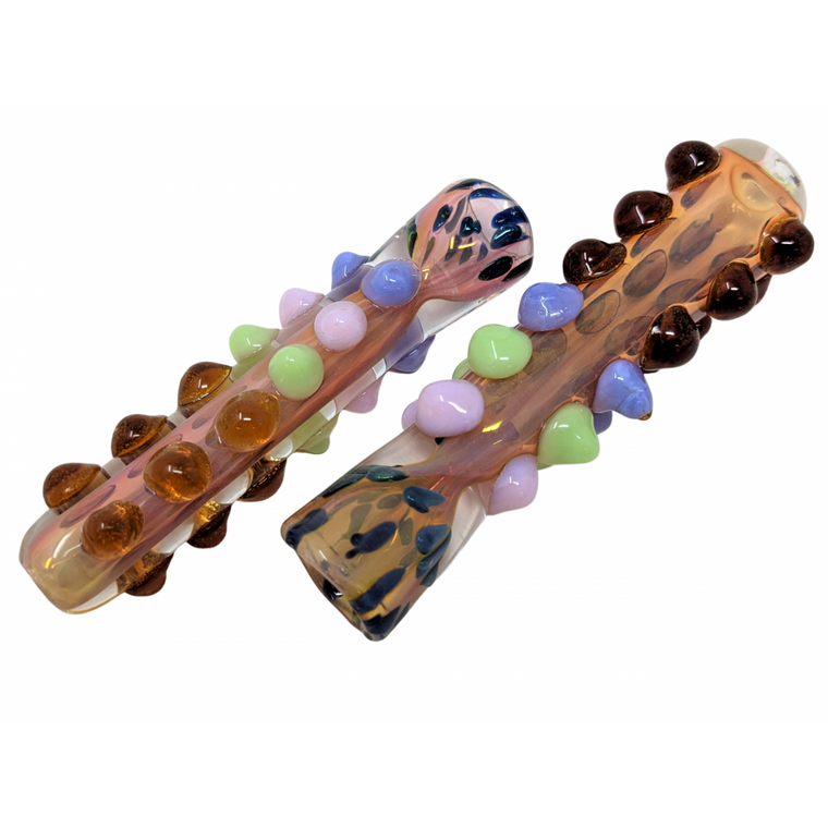 3.5" GOLD FUMED COLORFUL MARBLES & POLKA DOT CHILLUM HAND PIPE - (PACK OF 2) [GWRKP118]