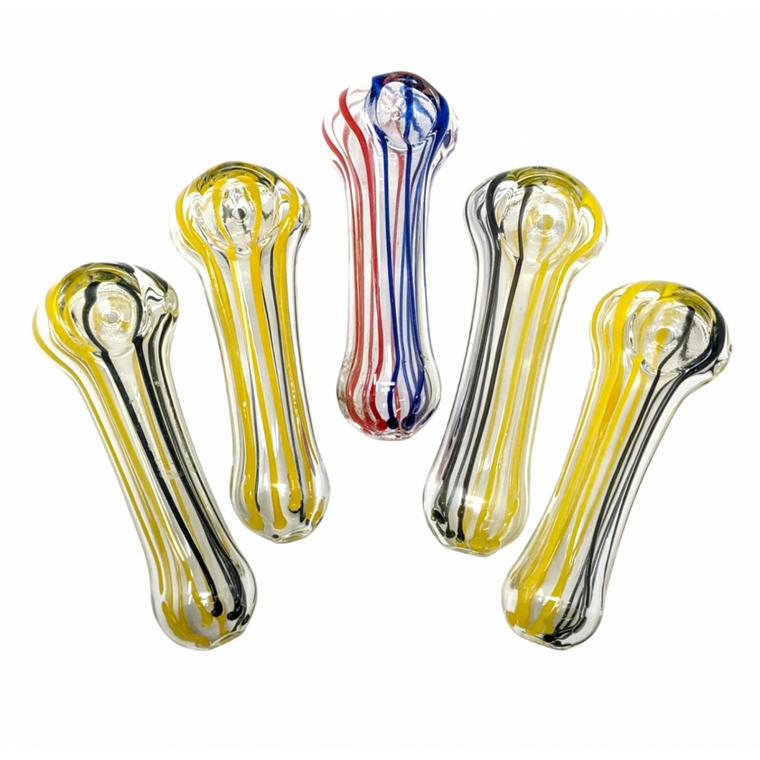 3.5" DUAL COLOR RIBBON STREAK CLEAR BODY SPOON HAND PIPE - (PACK OF 5) [ZD253]