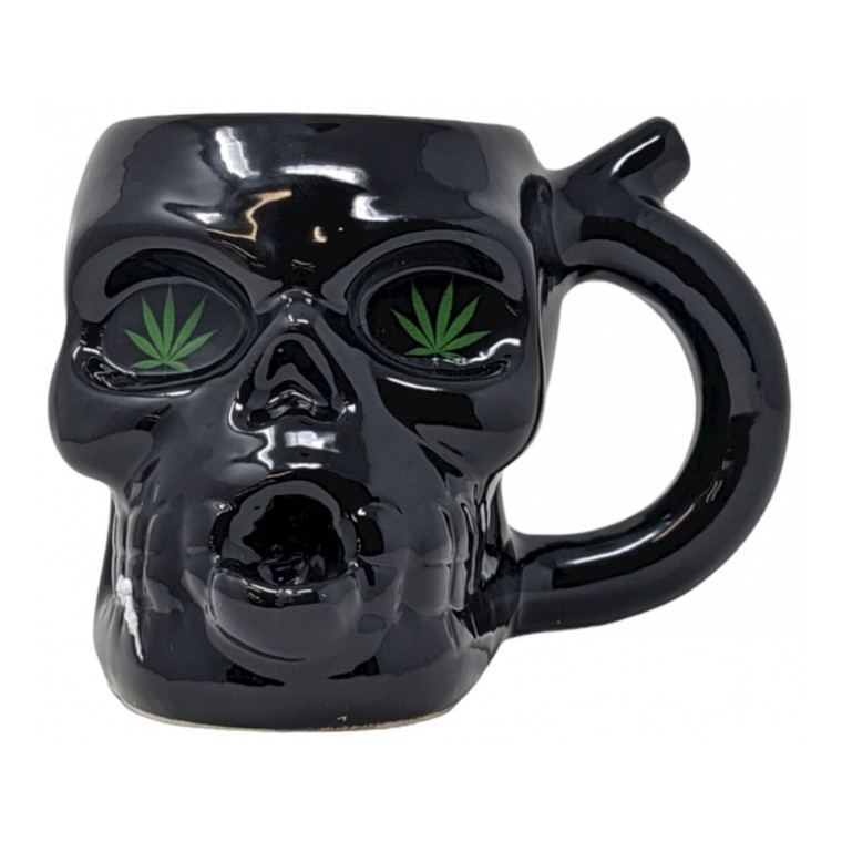 CERAMIC BLACK SKULL MUG HAND PIPE BY HIGH POINT [PM046]