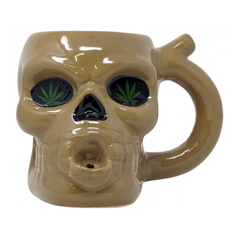 CERAMIC BEIGE SKULL MUG HAND PIPE BY HIGH POINT [PM048]