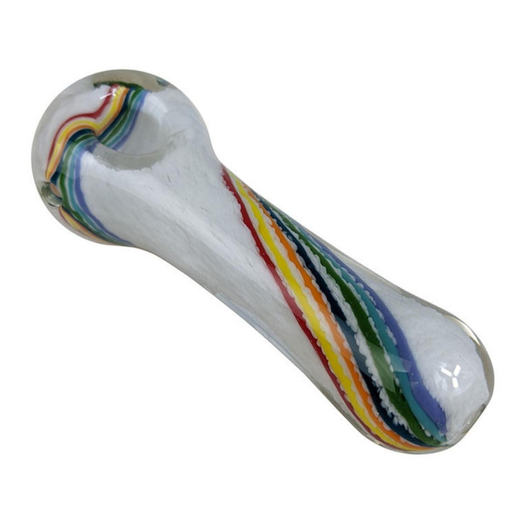 5" HIGH GRADE RAINBOW STRIPE FRIT SPOON HAND PIPE