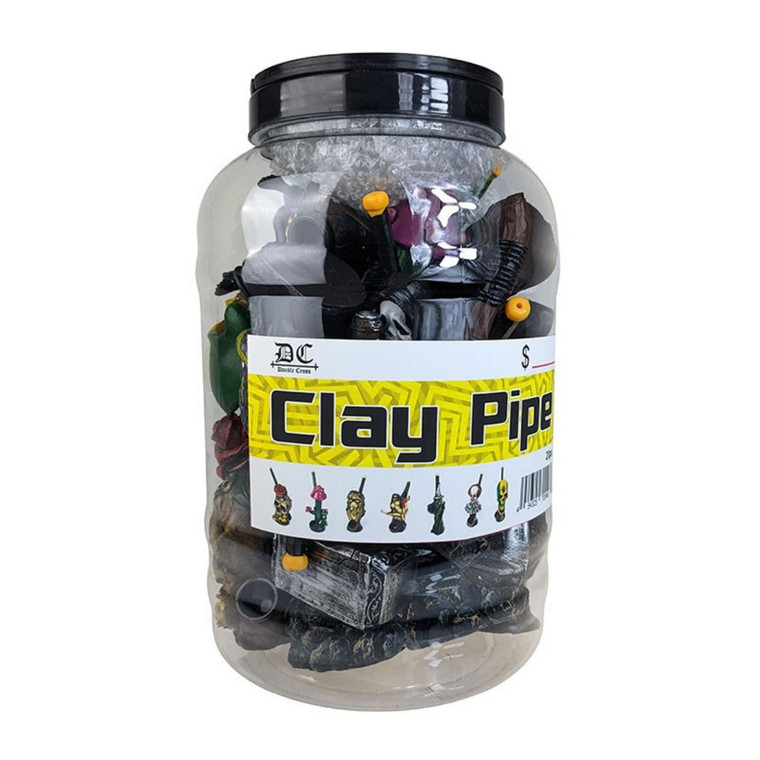 PERUVIAN HAND CRAFTED CLAY HAND PIPE - ASSORTED JAR OF 20