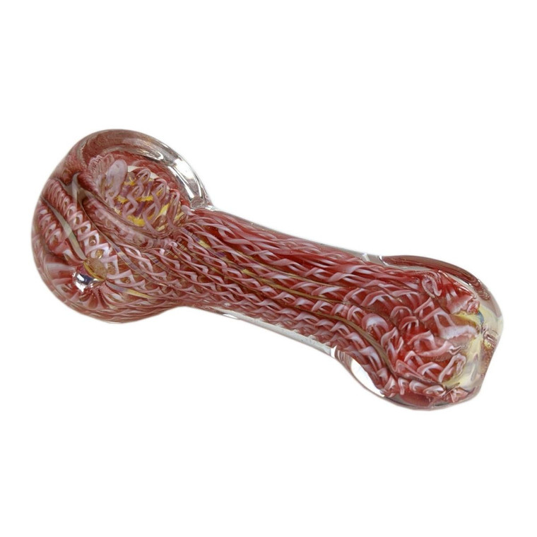 3" SILVER FUMED LATTICINIO WORK SPOON HAND PIPE - ASSORTED
