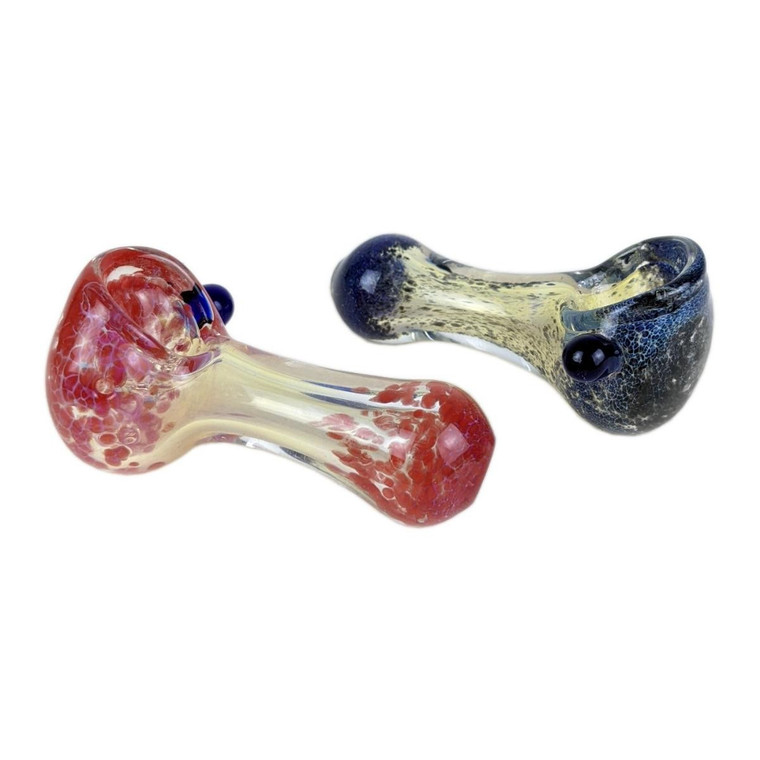 2.5" SILVER FUMED FRIT HEAD & MOUTH SPOON HAND PIPE - ASSORTED PACK OF 2