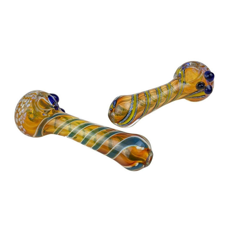 4.5" GOLD DOT SPIRAL WORK SPOON HAND PIPE - ASSORTED PACK OF 2